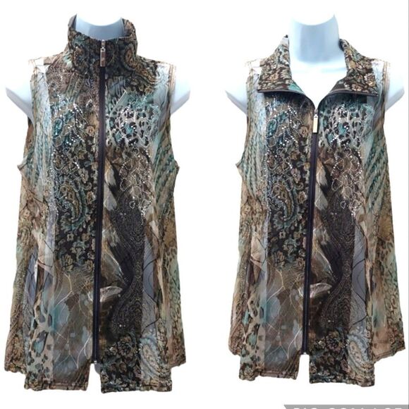Damee Inc Sheer Mesh Silver Studded Vest - Picture 1 of 7